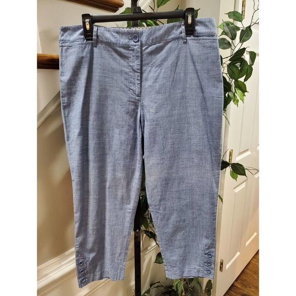 Talbots Womens Blue 100% Cotton Pockets Flat Front Straight Leg Pants Size 12P - Picture 1 of 15